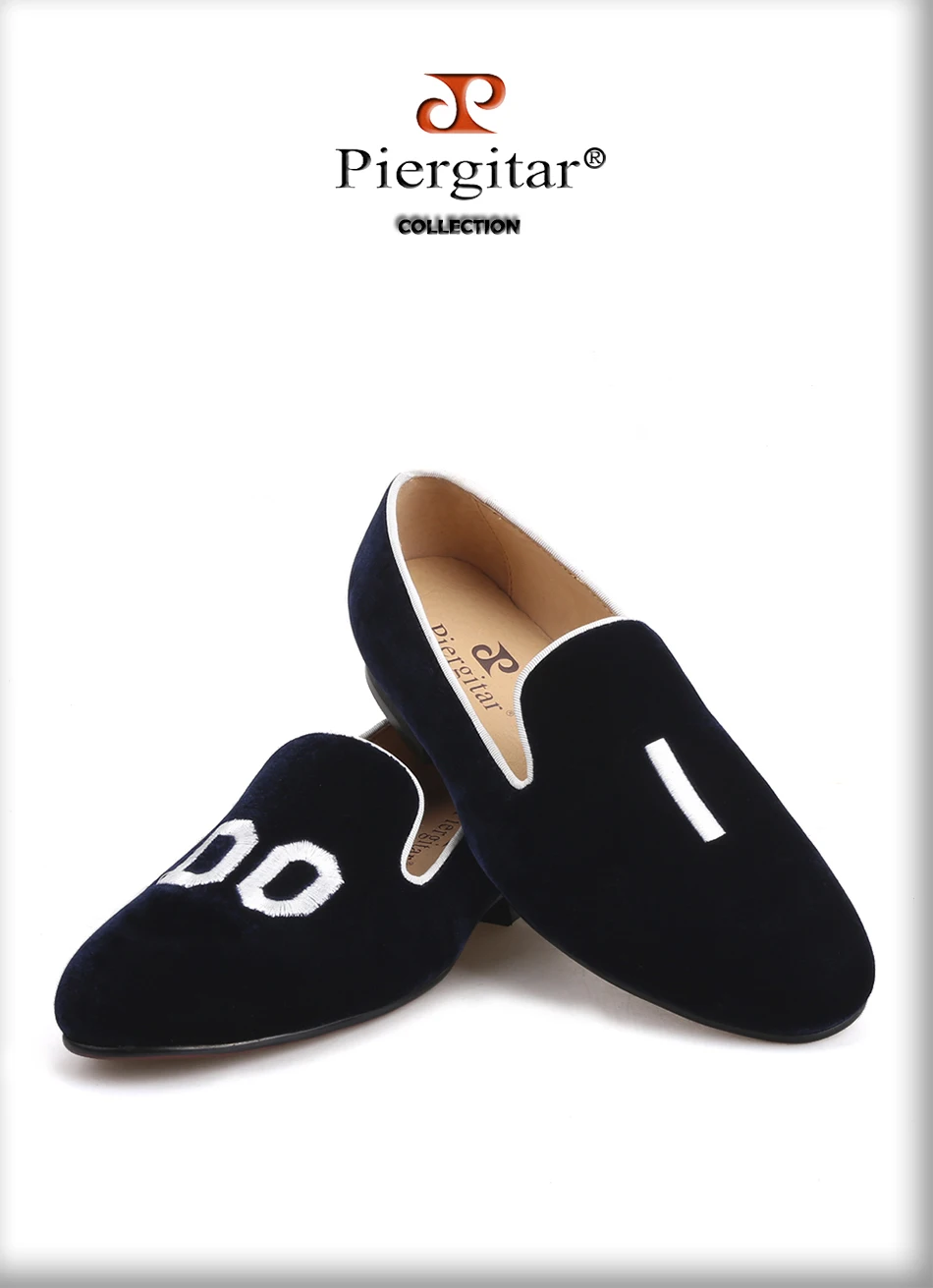 Piergitar New style Handmade Men Loafers With Initial Embroidery Leather insole Slip-on Fashion party and wedding men shoes