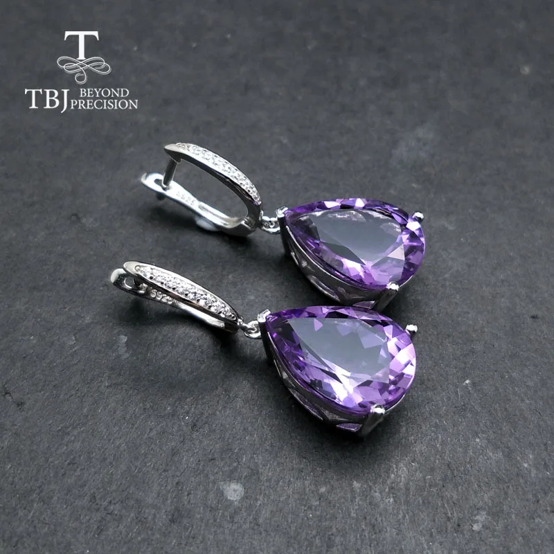 Женские серьги с аметистом TBJ из серебра 12*16 мм натуральным бразильским камнем в