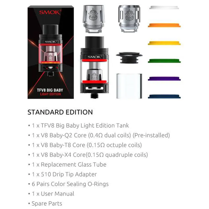 SMOK TFV8, Большой Детский Светильник, распылитель, 5 мл, испаритель, электронная сигарета, Vape танк с V8, Детские катушки, головка резистора