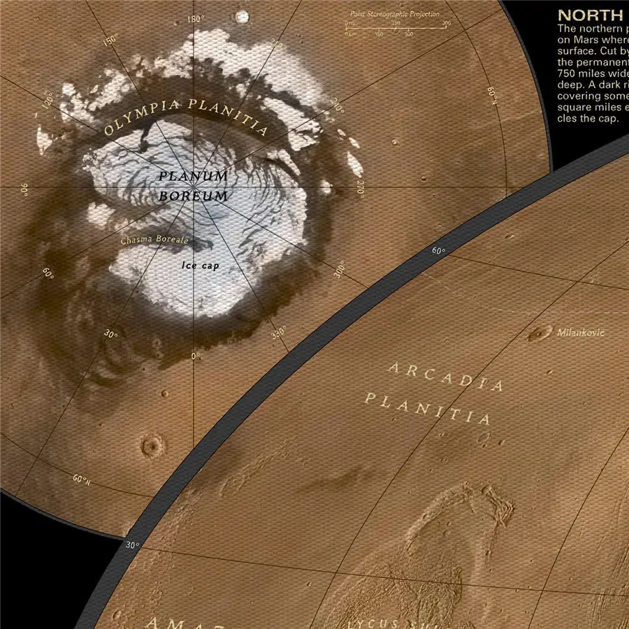 Плакат на холсте с изображением Карты Марса детальная иллюстрация подробное