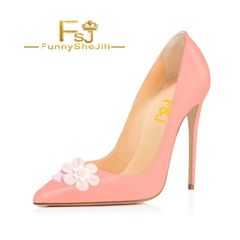 FSJ розовые туфли-лодочки на шпильках с цветочным принтом и острым носком для