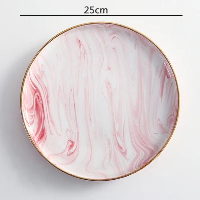 A pink 25cm Креативные мраморные керамические тарелки и тарелки фруктовый поднос торт стейк тарелка столовая посуда тарелка для завтрака круглая посуда - Цвет: A pink 25cm