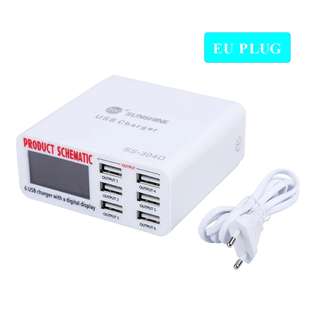 Инструмент для ремонта телефона 100 240 В быстрое зарядное устройство USB с 6 портами