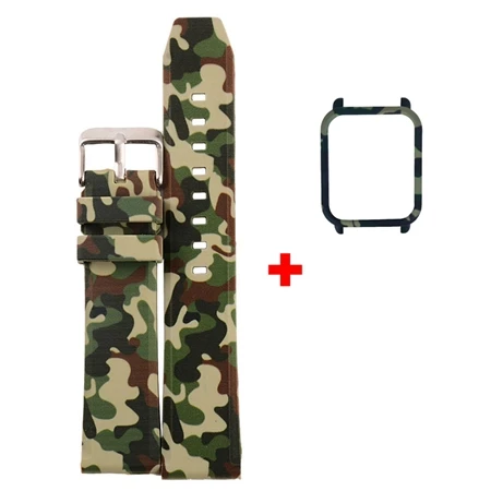 green with case YUEDAER Камуфляжный зеленый силиконовый ремешок для Xiaomi Amazfit Bip, аксессуары для наручных часов, спортивный браслет для Amazfit Bip - Цвет: green with case