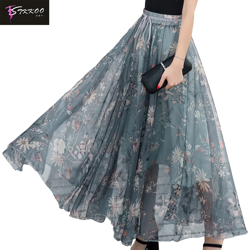 Макси-юбка из шифона 2018 летняя пляжная юбка длиной до щиколотки богемные