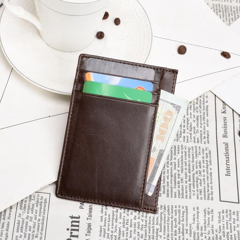 Тонкий кошелек для карт из натуральной кожи RFID Блокировка ID держатель кредитных