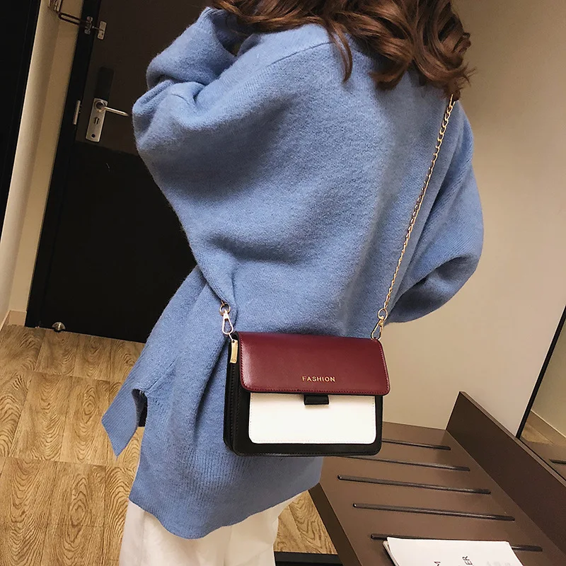 Youda контраст из искусственной кожи Модные женские сумка на плечо с цепью ремень ретро курьерские сумки