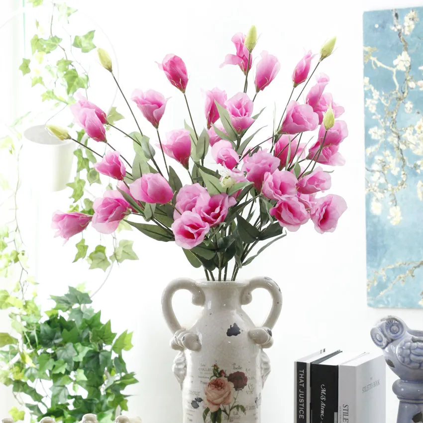 Свадебный букет цветов 7 голов Eustoma Lisianthus шелковые искусственные цветы украшение дома искусственный цветок