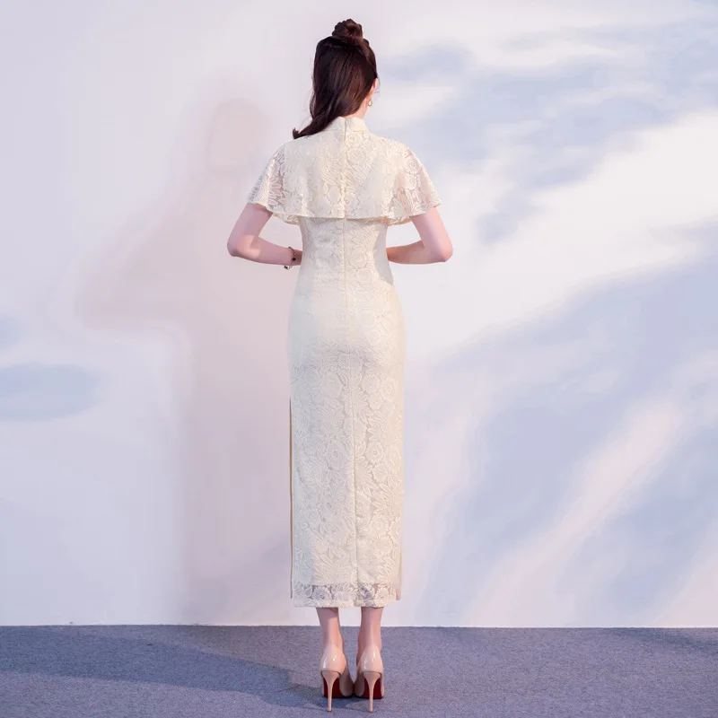 

Red Cheongsam Vintage Chinese style Lace Long Qipao New Arrival Womens Summer Elegant Slim Party Dress Vestido Size S M L XL XXL
