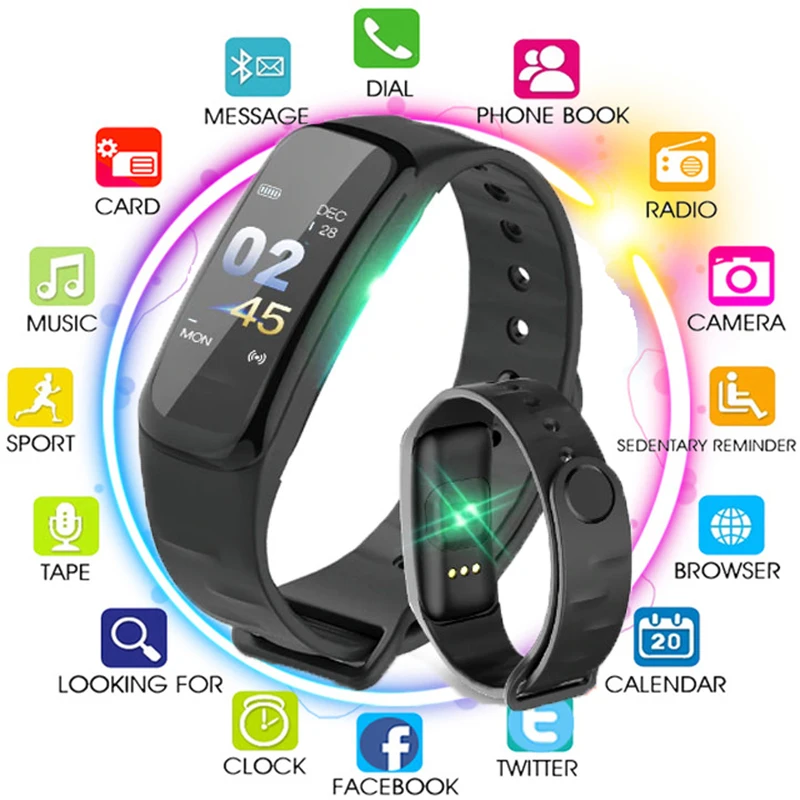 2019 Smart Band C1Plus Blood Pressure Fitness Tracker Heart Rate Monitor Women Bracelet Black Men Watch for Sport Climbing | Электроника