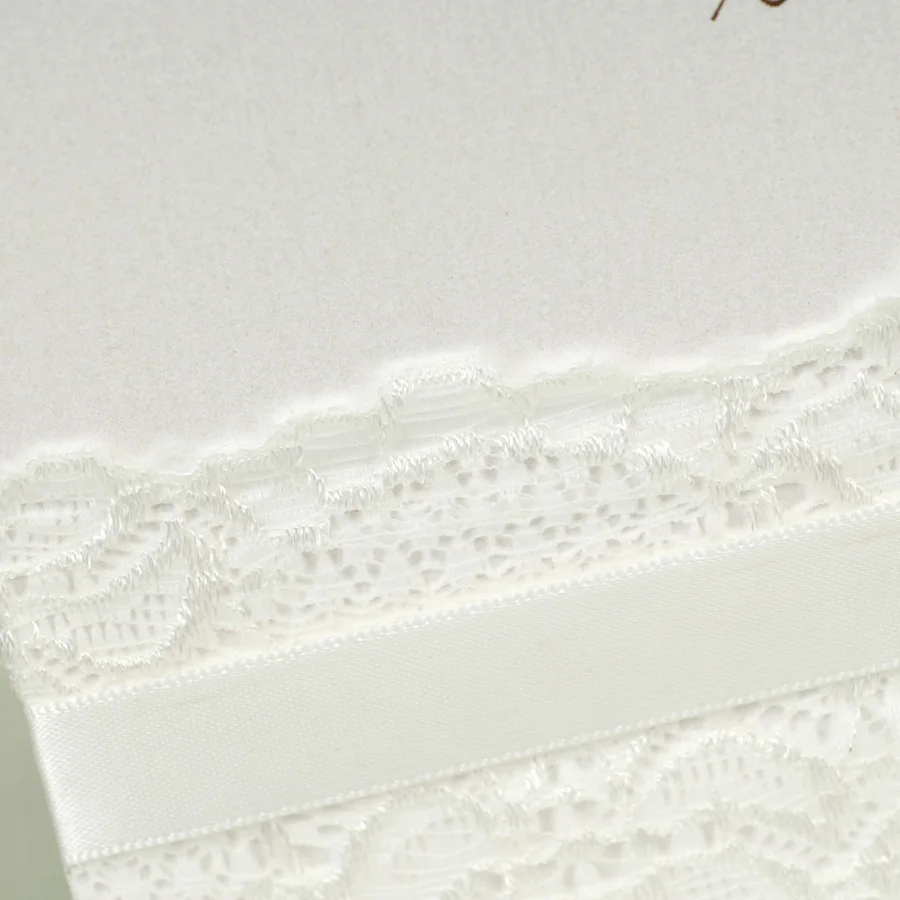 Свадебные приглашения белого цвета с лентой кружева 50 компл./лот|wedding invitation