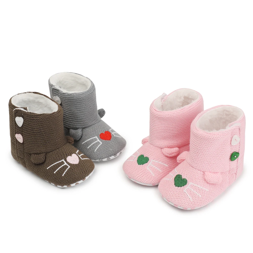 Зима детская обувь новорожденных флис кожаные теплые детские пинетки