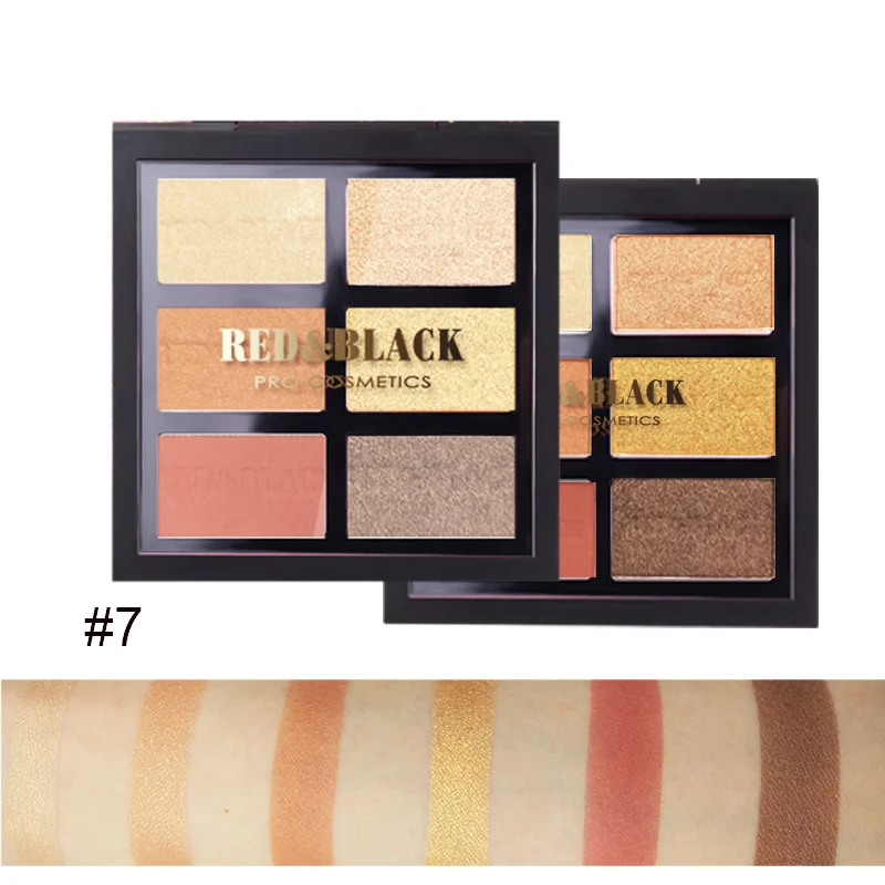 Красно-черные блестящие мерцающие тени для век матовые 6 цветов Палитра теней