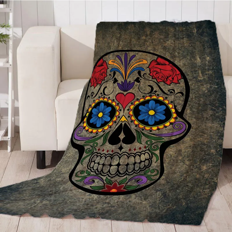 Плед одеяло плюшевое теплое мягкое с черепом Цветные Пледы на диван кровать