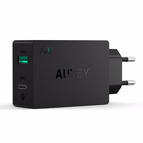 Европейский Союз (ЕС) Зарядное устройство AUKEY 2 USB type C Quick Charge 3,0, портативное настенное быстрое зарядное устройство, двойное USB, для путешествий,, быстрый кабель USB C to C, быстрая зарядка - Тип штекера: Европейский Союз (ЕС)