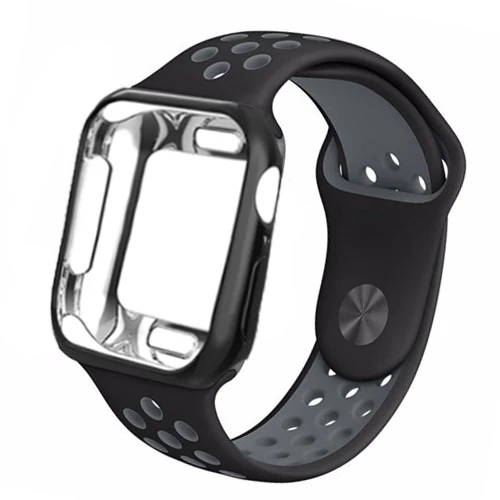black gray 8 Ремешок+ чехол для Apple Watch 42 мм/38 мм iwatch 4/3 ремешок 44 мм/40 мм браслет часы correa спортивный силиконовый ремень+ Защитная крышка - Цвет ремешка: black gray 8