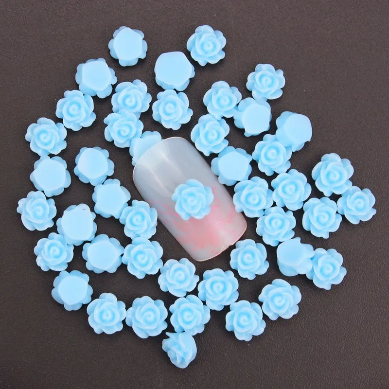 217 Blueness 50 шт./лот 12 цветов 3D Цветы из полимера, розы дизайн ногтей украшения шпильки дизайн DIY маникюр Аксессуары для укладки гелем JH030 - Цвет: 217