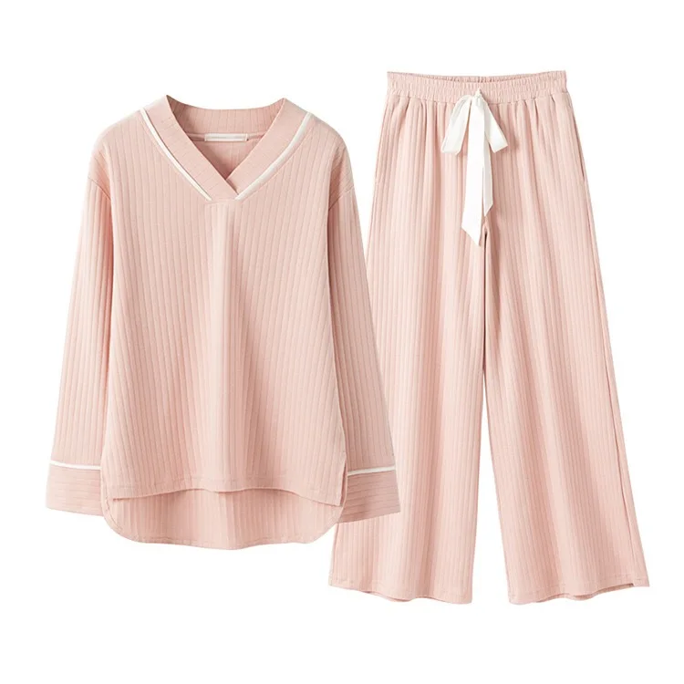pink Новые весенние Хлопковые вязаные широкие леггинсы, женские пижамы, пижамы, женская пижама, домашний костюм, одежда для беременных женщин - Цвет: pink