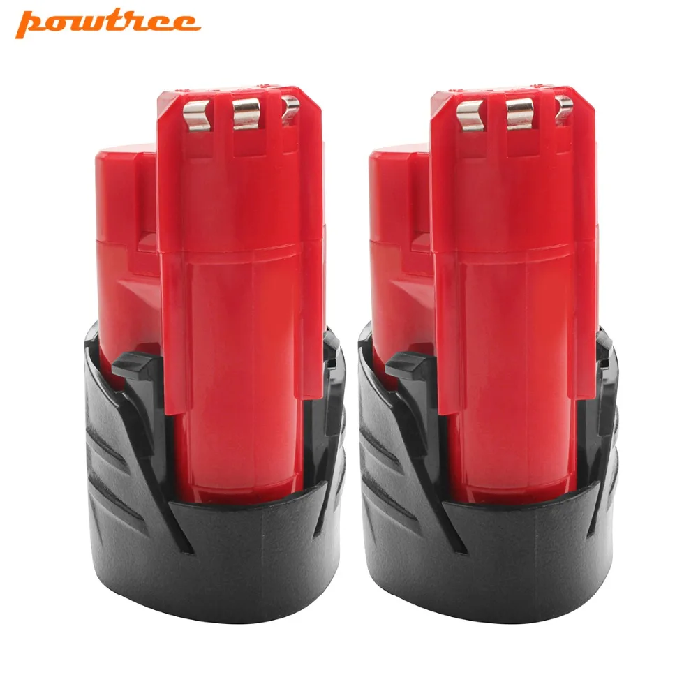 Powtree для Milwaukee 2 шт 2000mAh 12V M12 красный Электроинструмент Замена батареи 48 11 2420 2401 C12 BX
