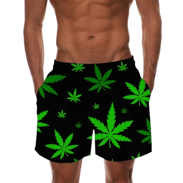 INSTANTARTS Tropical Hemp Weed Leaves/Maple Leaf Pattern Man's Swimming Trunks Beach Board Shorts Quick Dry Sports Swim Suits - Цвет: HMF921Z34