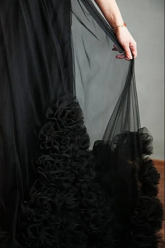 Черная Тюлевая юбка с 3D цветами для невесты трапециевидная длинная юбки женские