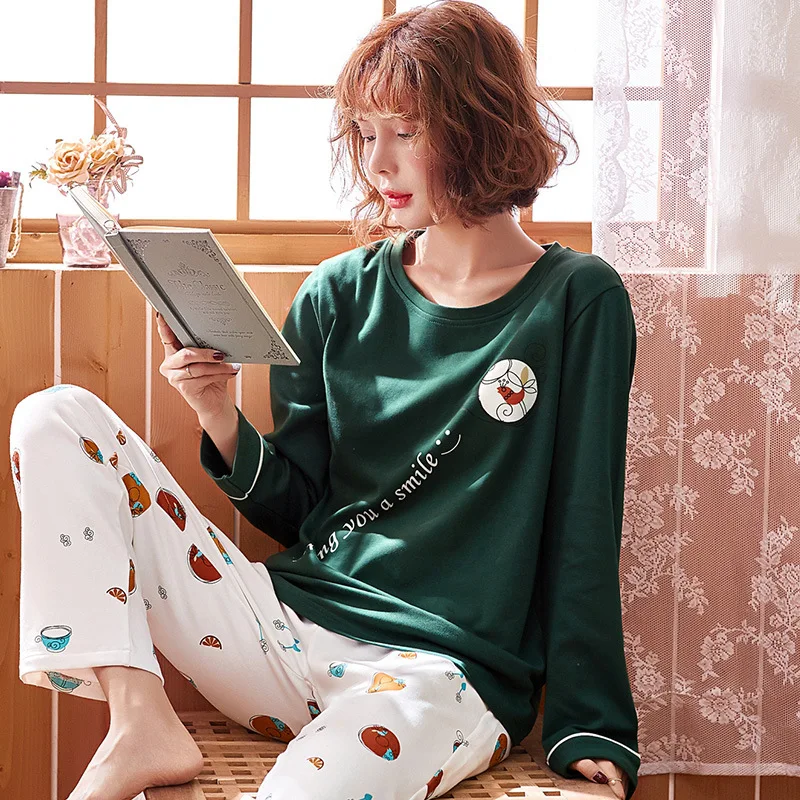 Новинка осени 2018 женские пижамы из чистого хлопка широкие брюки с длинным