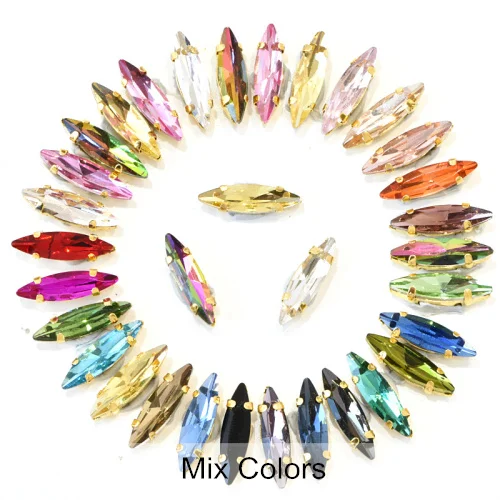 Mixed Colors 4x15 мм, 50 шт., цветные стразы в виде лошадиных глаз, пришитые на коготь стразы в виде листьев из стекла, пришитые стразы с золотым коготком, свадебное платье B3742 - Цвет: Mixed Colors