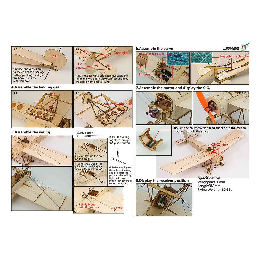 K0801 маленький радиоуправляемый самолет Fokker E Balsa Wood 420 мм размах крыльев бисамолет