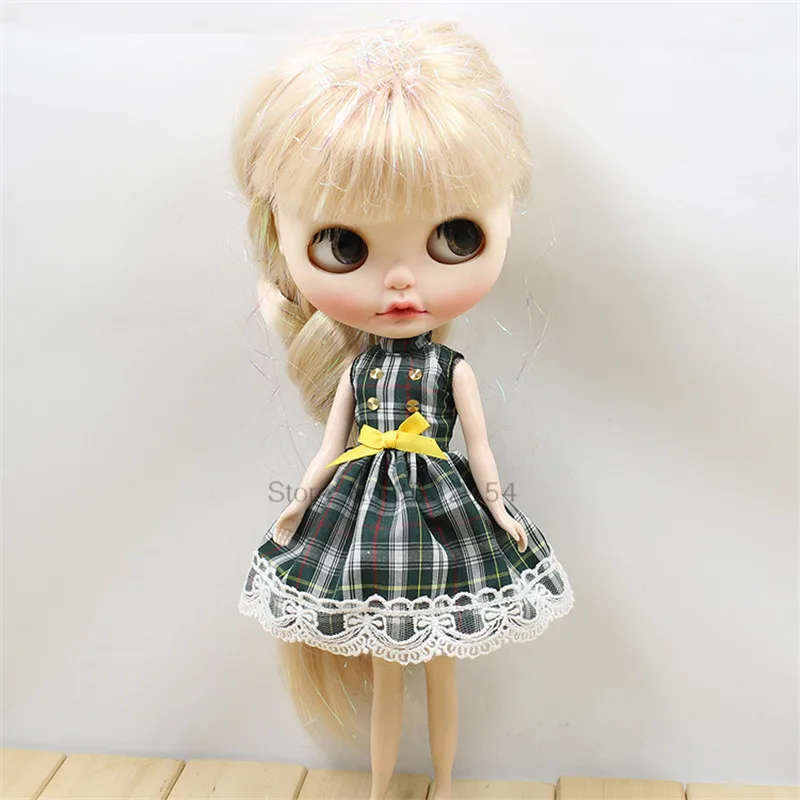 1 шт., модное платье для 1/6 года, кукла BJD, зеленое клетчатое кружевное платье без рукавов для самостоятельного изготовления, платье принцессы, оригинальные аксессуары для кукол