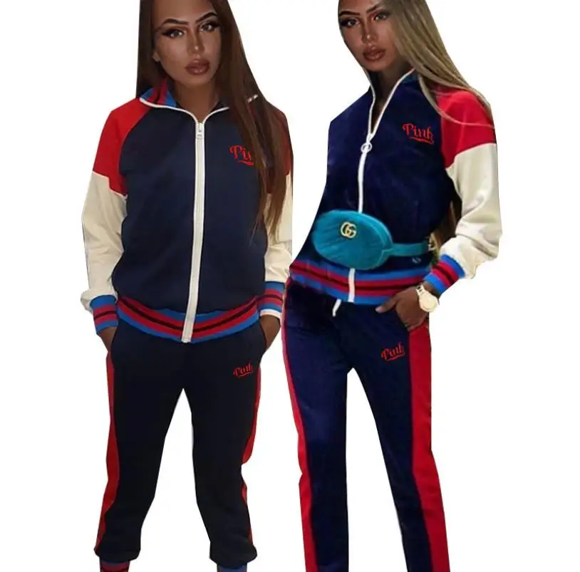 2019 Осень Зима для женщин Повседневное спортивный костюм с буквенным принтом Топ +