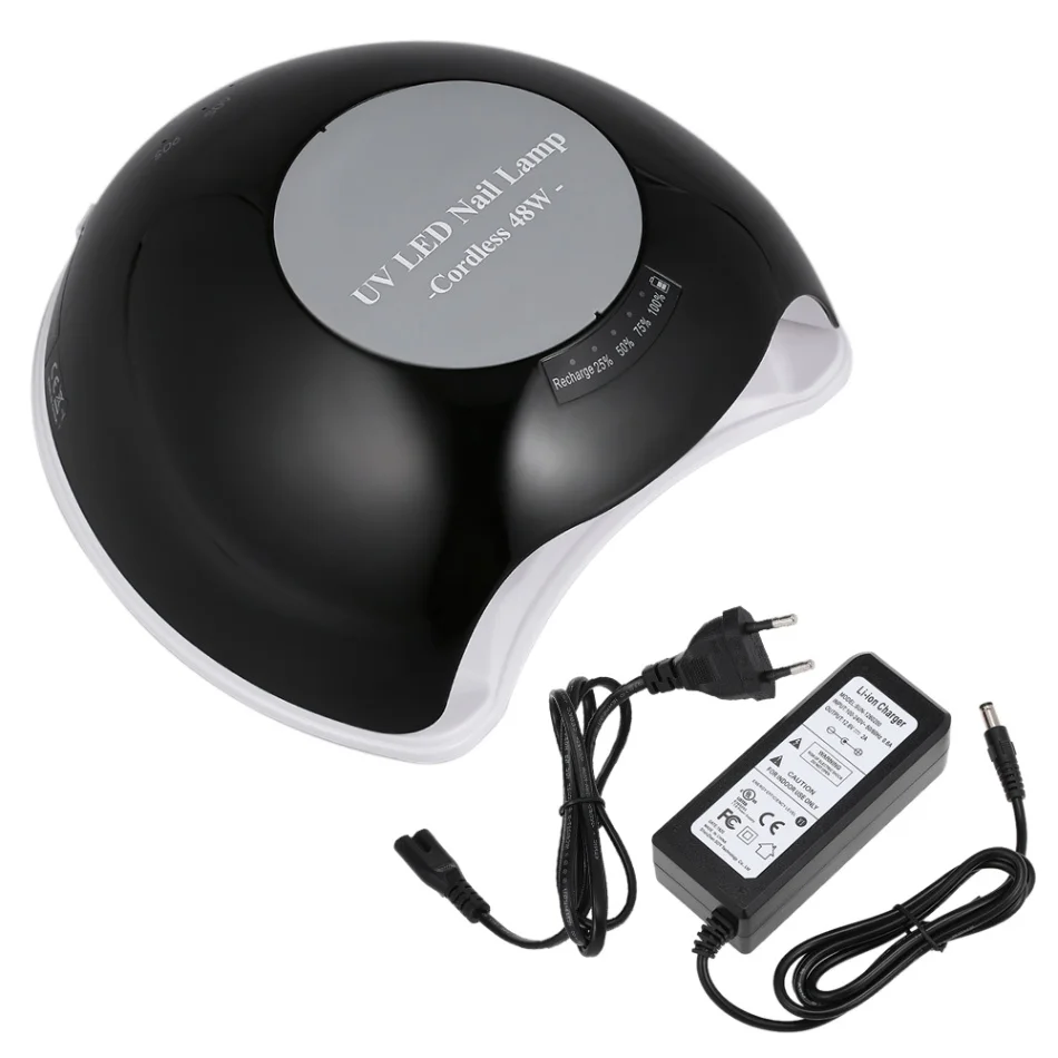 Black EU Plug 48 Вт Светодиодная лампа для ногтей УФ лампа перезаряжаемая Беспроводная Сушилка для ногтей и гель для ногтей отверждения машина гели полировки с датчиком - Цвет: Black EU Plug