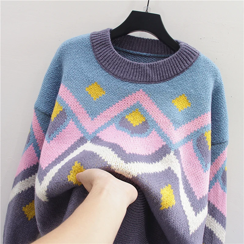 H. SA 2018 женский зимний свитер и пуловеры винтажный Geomertric Pull Jumpers Argyle милый