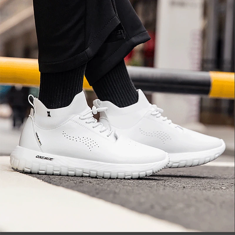 ONEMIX 2022 Brand Men Sneakers Business Leather Shoes Women Soft Femme Street Lightweight Shoes Man Flat Outdoor Walking Sneaker