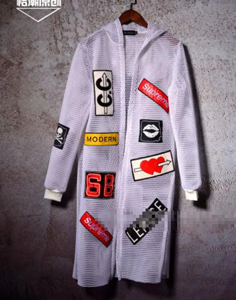 Men's spring and autumn edition of the new fashion casual trend boutique host bar singer white mesh collage jacket / M-2xL | Мужская
