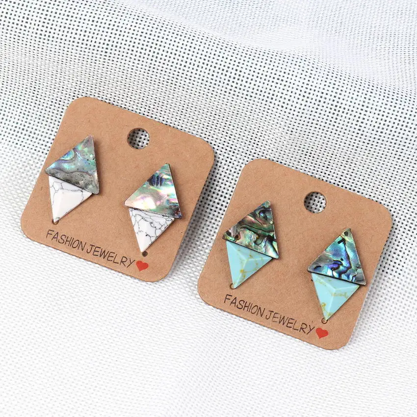 Серьги-гвоздики женские с натуральным камнем в форме пирамиды | Украшения и