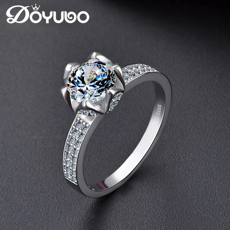 DOYUBO роскошные женские 925 короны из стерлингового серебра Форма обручальное кольцо Леди Мода Белые кубические циркониевые кольца серебряные ювелирные изделия VB285