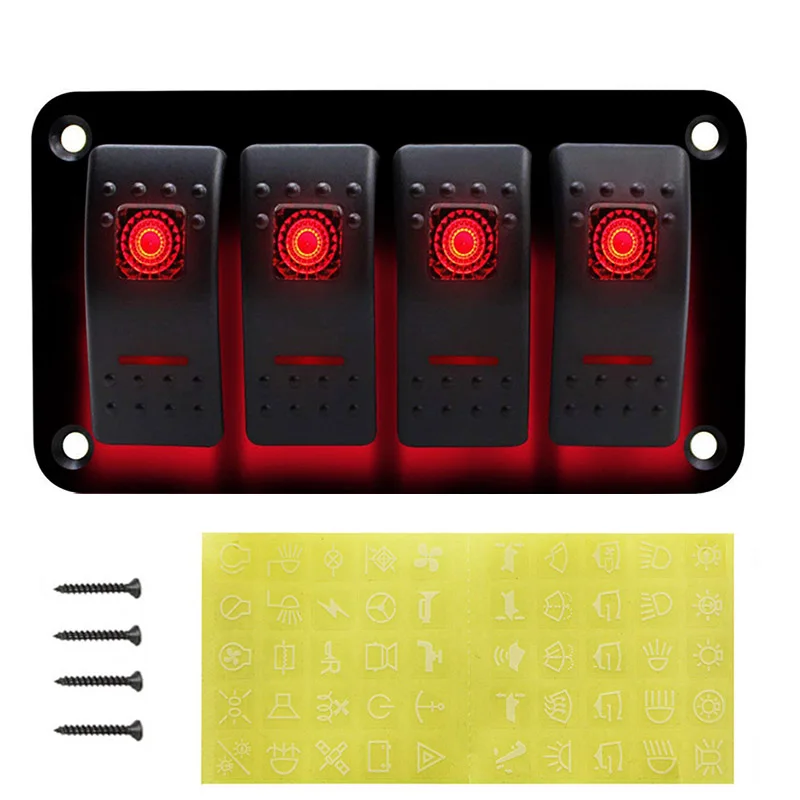 4 gang Red Светодиодный с подсветкой 3 банды морской переключатель панель 4 банда лодка автомобиль ракета переключатель панель защита от перегрева тире 5 Pin ВКЛ/ВЫКЛ панель переключения - Цвет: 4 gang Red