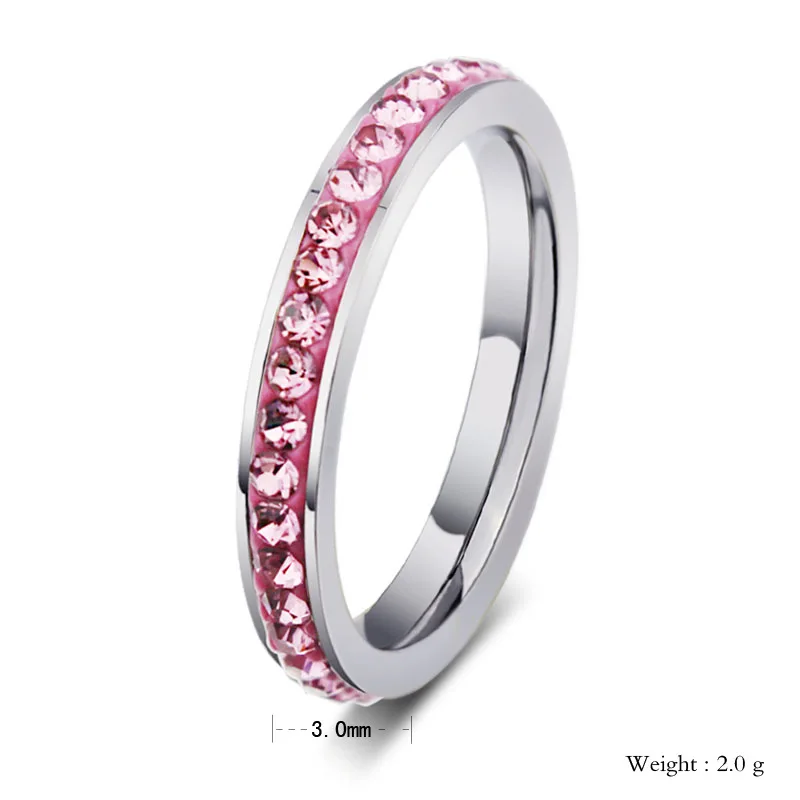 Pink QianBei Титан Нержавеющая сталь кольца для мужчин и женщин 3 мм циркония свадебные кольца Малый CZ обрамление модные украшения - Цвет основного камня: Pink