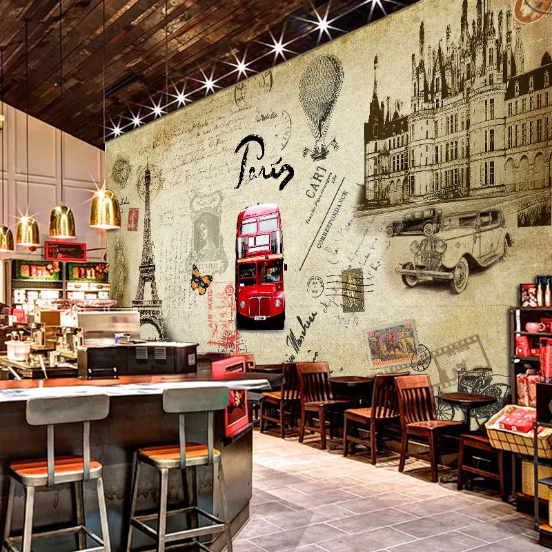 Фотообои ретро марки на заказ архитектурные обои для ресторана кафе гостиной столовой фоновые с автобусной