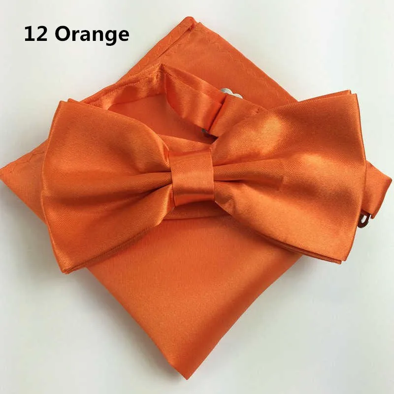 Галстук из шелкового атласа смокинг галстуки-бабочки и Pocket Square Set для мужские Для женщин Леди Твердые Цвет костюм с бантом Костюмы аксессуары ZY186118
