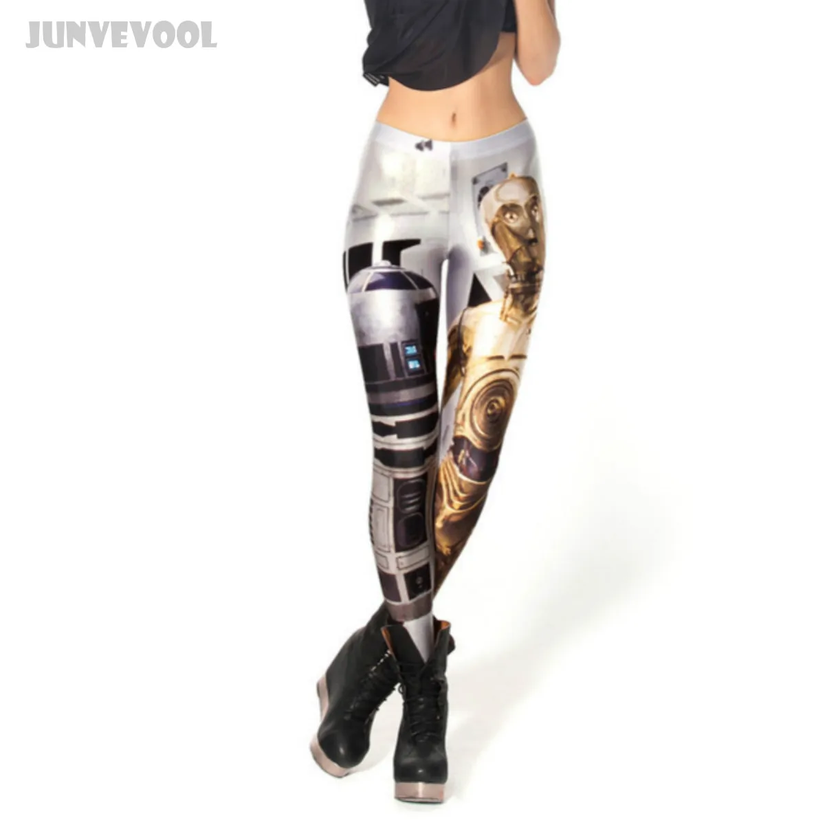 Стрейчевые женские леггинсы полная татуировка штаны для ног стальные роботы