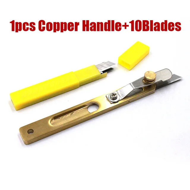 1 Hand and 10Blades 1 Pcs Durable leather cutting knife DIY Leather Cut Tools Incision Craft Knife Copper Trimming Knife with Blade Leather - Цвет: 1 Hand and 10Blades