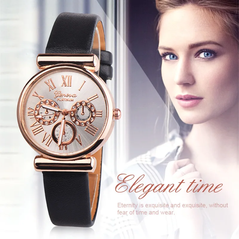 Модные поддельные три глаза ремень женские модные часы Xiao Qingxin студенческие