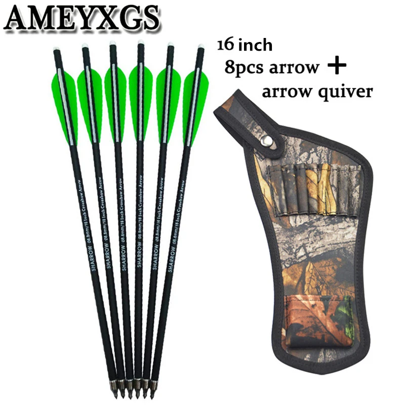 8pcs 16" Crossbow Bolts Arrows Carbon Shafts With Arrow Quiver For Camping Outdoor Hunting Shooting Archery Accessories | Спорт и