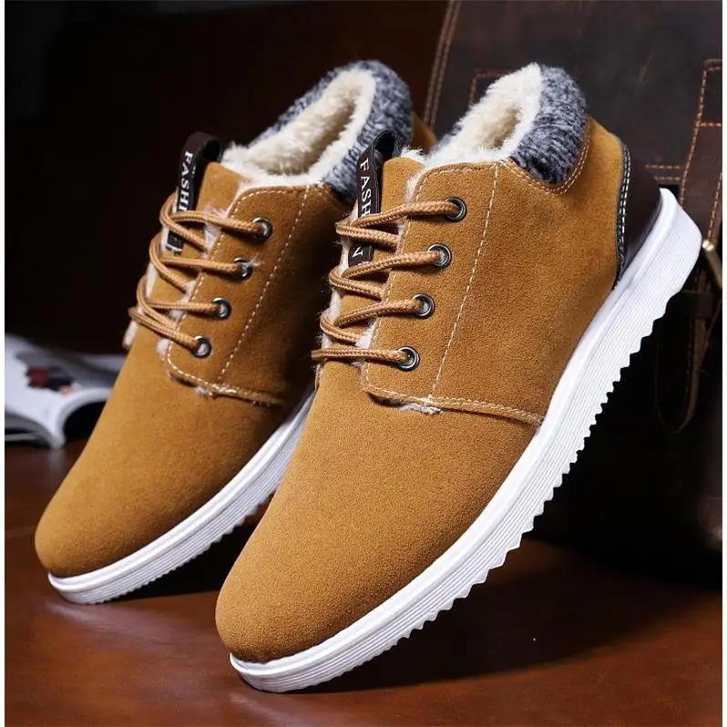 Хаки Mens Winter Shoes Casual Plus Velvet Thickening Lace Up Men's High Top Warm Shoes Solid Waterproof Fur Sneakers for Mens - Цвет: Хаки