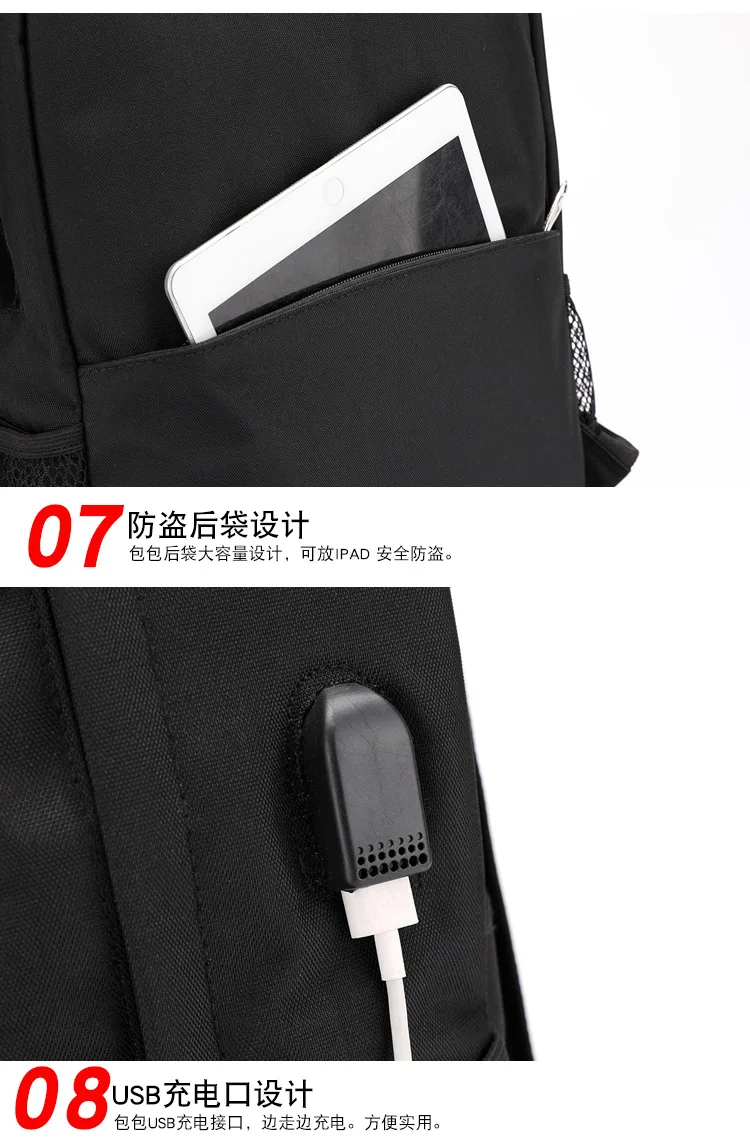 Черный нейлоновый мужской рюкзак с usb зарядкой, мужской рюкзак с большой вместительностью, школьные сумки для мальчиков-подростков