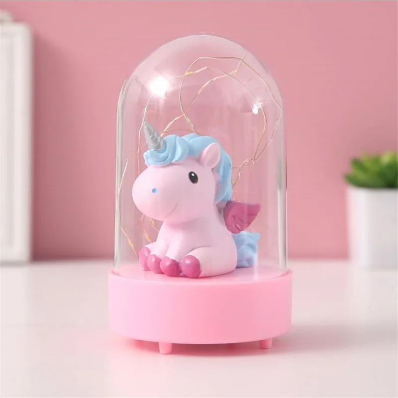 Pink Креативная музыкальная шкатулка INS, единороги, Звездные огни, сердца для маленьких девочек, ночные огни, изделия из смолы, поза, рождественский подарок, LU12051738 - Цвет: Pink