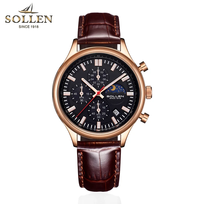 Gold Black Brown SOLLEN мужские s часы лучший бренд класса люкс кварцевые золотые часы мужские повседневные стальные военные водонепроницаемые спортивные наручные часы Relogio Masculino - Цвет: Gold Black Brown