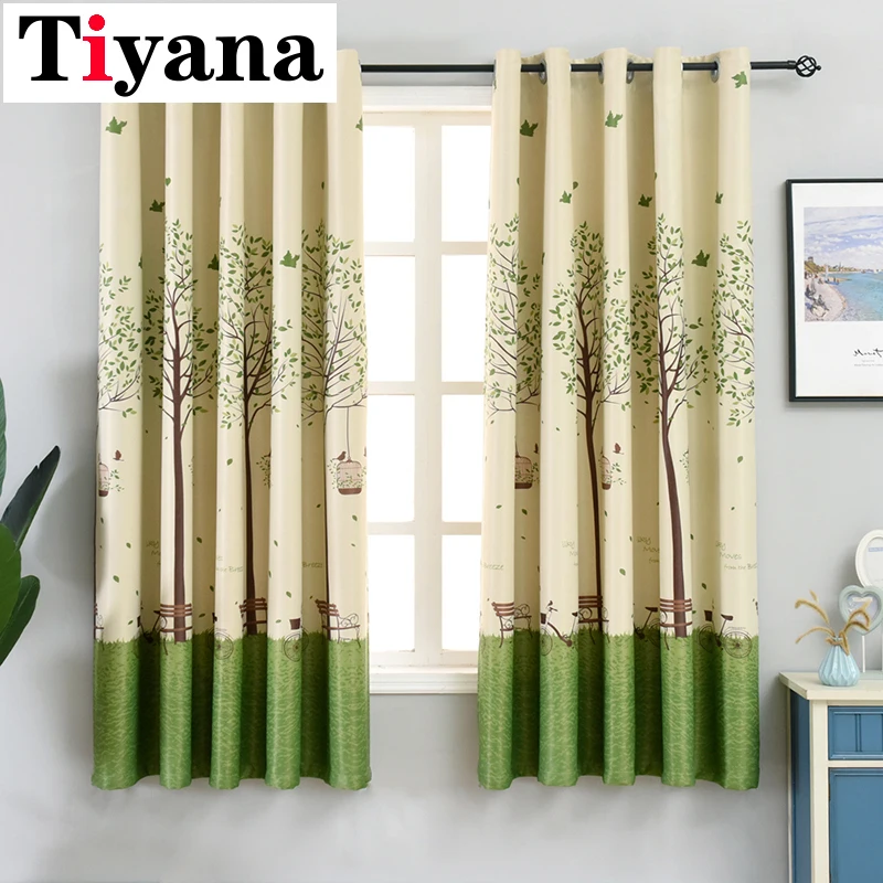 

American Pastoral Green Tree Bedroom Blackout Curtains For Living Room Kitchen Window Short Drapes Grommet Top Curtains Cortinas
