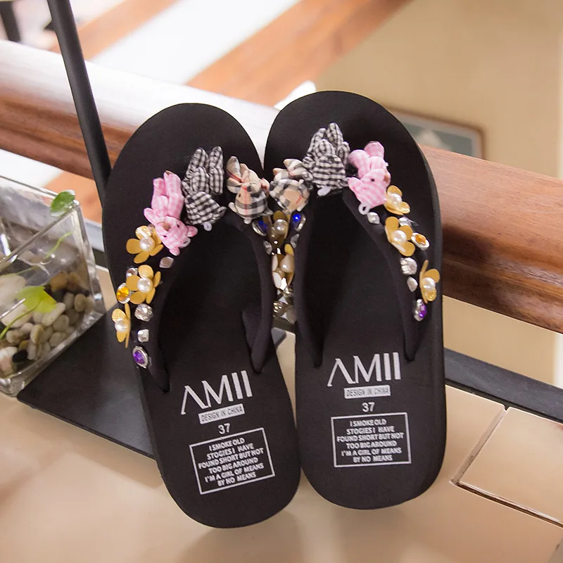 Милый медведь с декором в виде цветка женские сандалии украшение из жемчуга